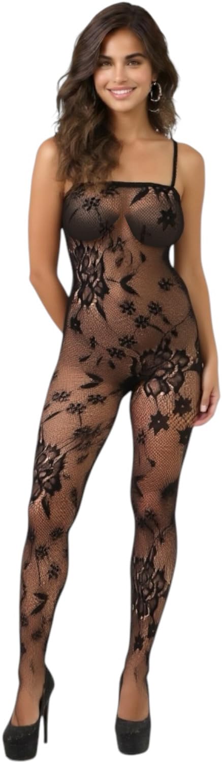 ToBeInStyle Women’s Assorted Bodystocking Sheer Opaque or Fishnet Crotchless Lingerie Bodysuit