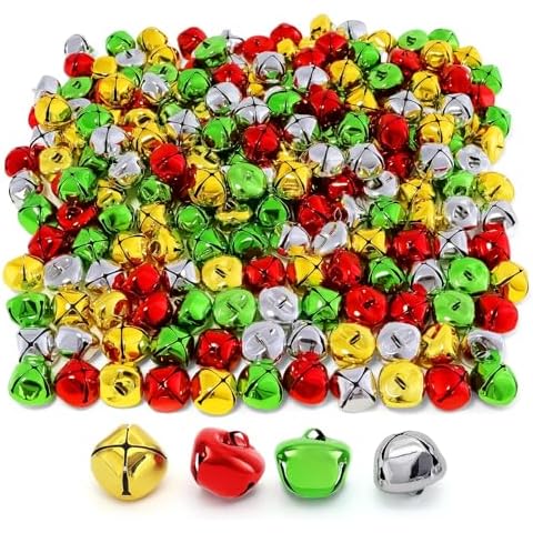 Jingle Bells for Crafts, 1 Inch Christmas Bells Metal Craft, Colorful Large Craft Bells Bulk for DIY Christmas Home Decorations Gift Wrapping Festival Party 50 Pcs (Red, Green, Silver, Gold) Cover