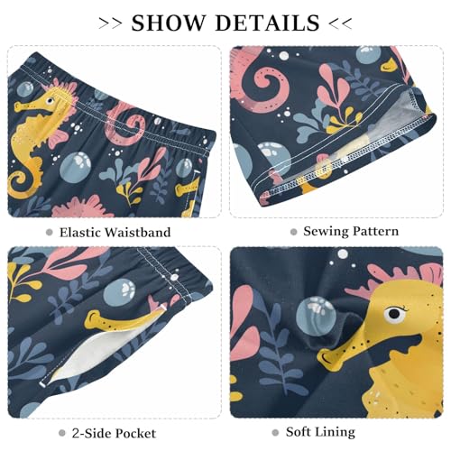 Seahorse Bubble Black Short Pajama Pants Bottoms Soft Sleepwear with Pockets3
