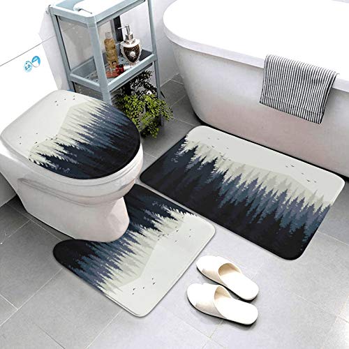 Blmiflwe 4 Piece Rustic Mountain Forest Scenery Shower Curtain Sets With Non-Slip Rug,Toilet Lid Cover,Bath Mat,12 Hooks,Shower Curtains For Bathroom Rug Set,Camper Rv Shower Curtain,71''Long #TOP7
