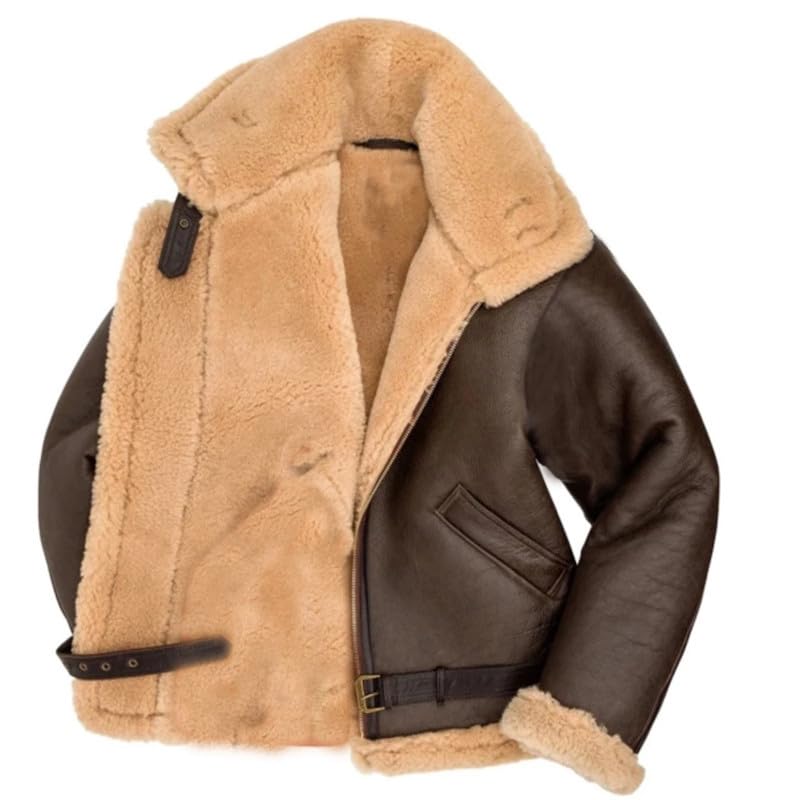 Men's Aviator Flying B3 Shearling Faux Sheepskin Leather Bomber Jackets Casual Warm Winter Coats3