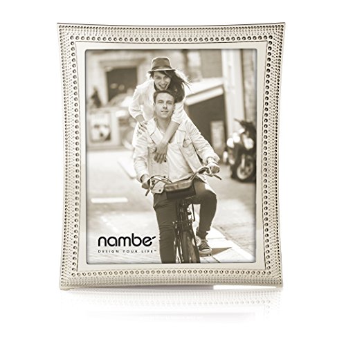 nambe Beaded Picture Frame, 8" x 10" | Photo Frame with Tempered Glass | Vintage and Contemporary Design | Tabletop Display Family, Friends, Wedding Gift, Home Office Décor | Silver Plate and Glass