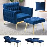 ACMEASE Velvet Accent Chair with Adjustable Armrests and Backrest, Button Tufted Lounge Chair, Singl