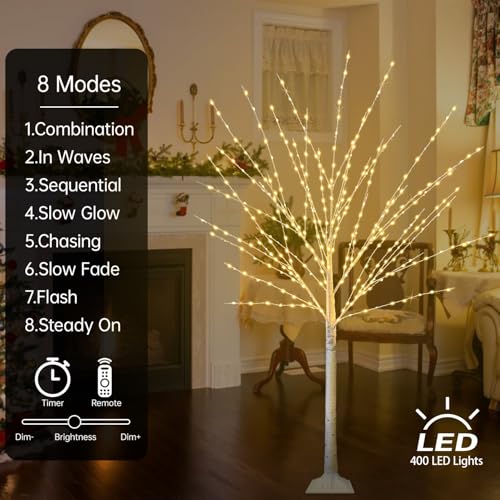 2Pack 4FT Lighted Birch Tree with 400 LED Warm White Lights, 8 Twinkle Modes, Timer, Dimmable Artificial Light Up Twig Christmas Tree for Indoor Outdoor Xmas Holiday Party Decor — view 3