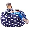 Aubliss stuffed animal storage bean bag chair cover no beansstuff and sit storage bean bag for kids toy storage medium 32 canvas stars royal blue  urban country home decor