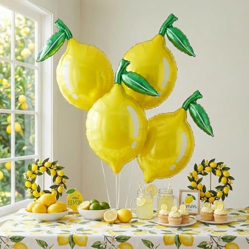 Lemon foil Balloons Summer lemonade with leaves Balloons for Fruit theme birthday she found her main squeeze Bridal Shower Sweet Baby shower Lemonade Centerpiece amalfi coast wedding decorations