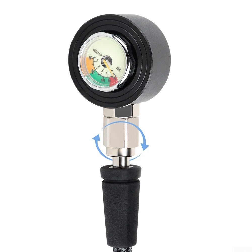 Manometro per immersioni subacquee, filettatura 7/16-20UNF, tubo in tessuto in fibra di carbonio, luminoso per quadrante, alta stabilità 300 bar, per esplorazione subacquea (80 cm)