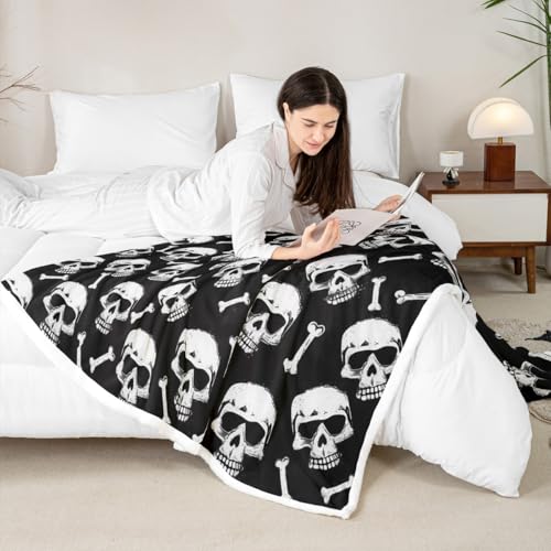 Couverture squelette gothique Halloween en peluche douce pour lit simple de style rétro rustique - 4