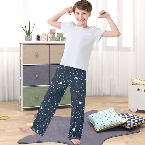 Boy's Pants White Dove Fly Dot Dark Blue Jogger Pants Elastic Waist Long Bottoms Trousers with Pockets 6-14 Years4