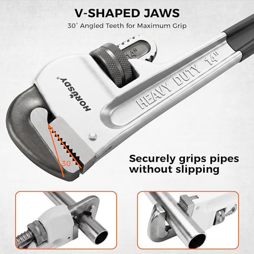 Image of HORUSDY 4 Pack Adjustable Pipe Wrench Set, 8 inch, 10 inch, 12 inch, 14 inch Heavy-Duty Plumbing Wrench with Anti-Slip Jaws