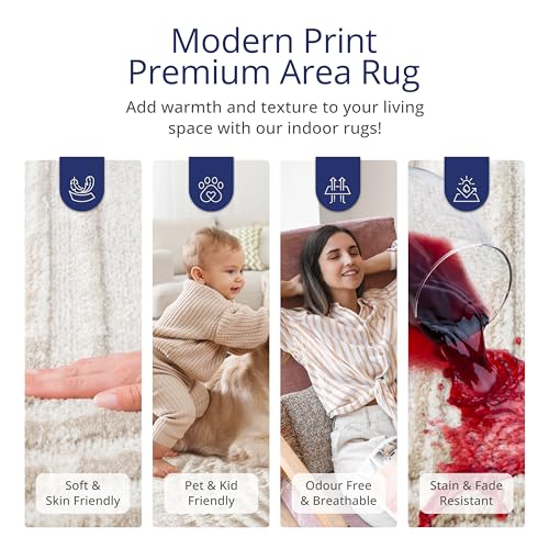 Abani Cream Area Rug for Living Room, Bedroom -Mid-Century Modern- 8' x 10' -Durable & Easy to Clean - Image 4