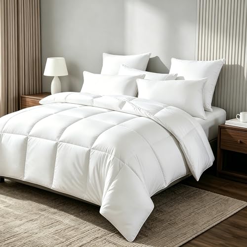 Royal Luxe Goose Feather Down Fiber Comforter - Queen Size Duvet Insert, 100% Cotton Cover All Season Comforter Ultra Soft Luxurious Hotel Bedding, 90”x90”