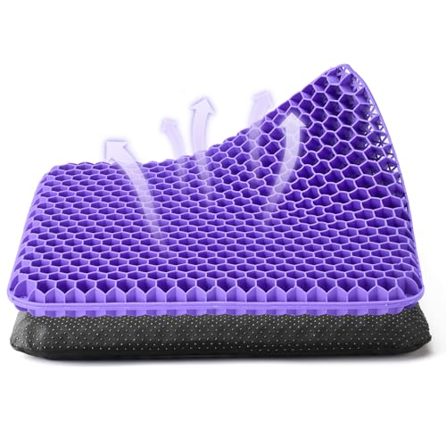 Dyserbuy Honeycomb Cushion, Orthopaedic Gel Seat Cushion for Pressure Relief, Memory Foam Cushions for Office Chairs, Car, and Wheelchair, Coccyx Support, Non-Slip (Purple)