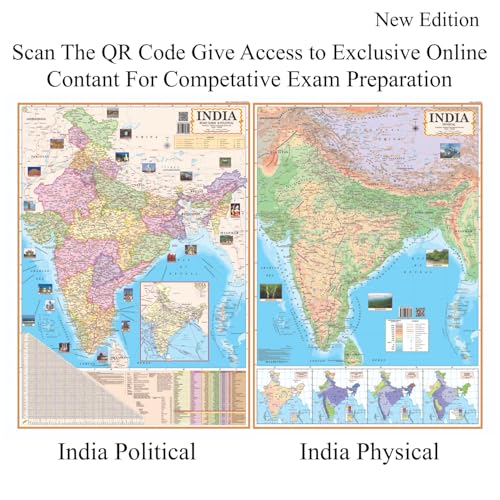 Image of Editone International India & World (Political & Physical) Map for Wall with QR Code | Competitive Exam Preparation for UPSC, IAS, IPS, with Non-Laminated Paper Print In English Medium