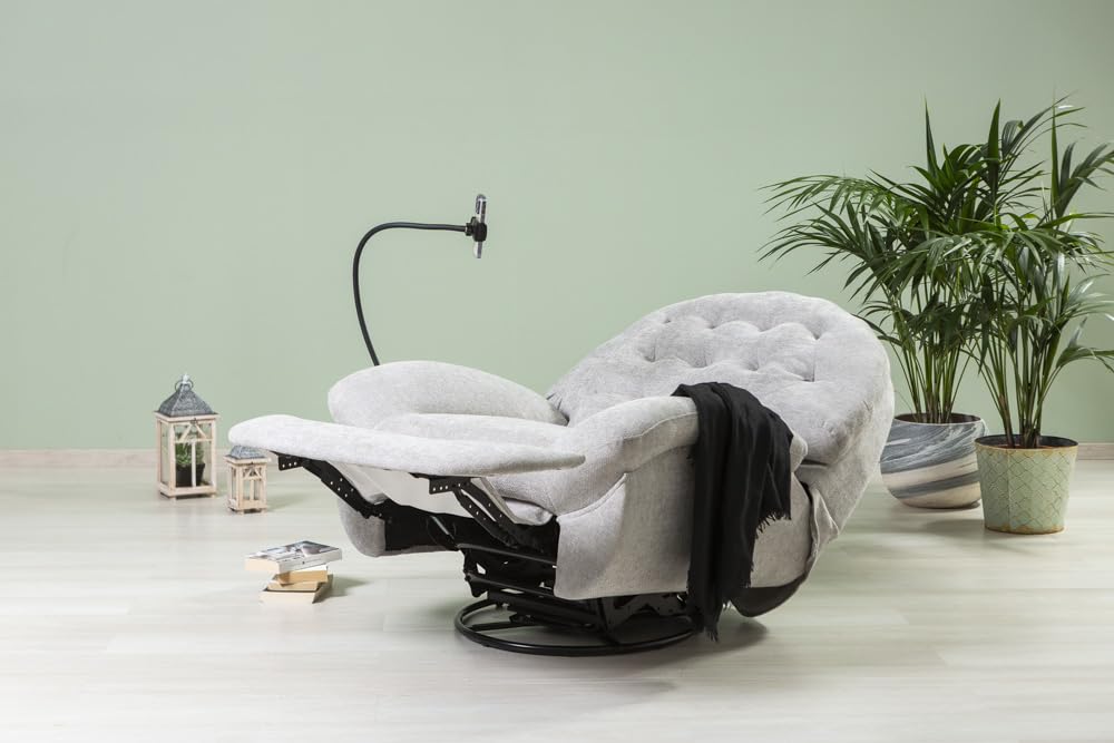 Poltrona Relax Manuale 3 Posizioni Girevole, Rotante e a Dondolo per Soggiorno, Anziani e TV, Stile Moderno - Pina (Grigio Perla)