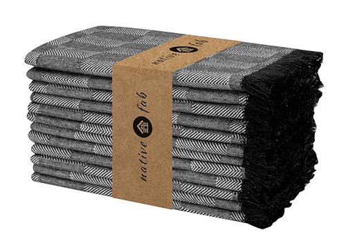 Native Fab 57567 Herringbone Cloth Napkins 18X18 Inches, 100% Cotton Dinner Napkins With Fringes, Set Of 12, Machine Washable Cloth Napkins thumb #1