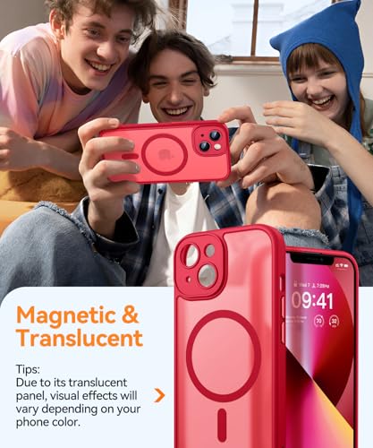 Image of CANSHN Magnetic for iPhone 13 Case, Upgraded [Full Camera Protection] [Compatible with Magsafe] [Translucent Matte] Shockproof Protective Phone Case for iPhone 13 6.1 inch - Red