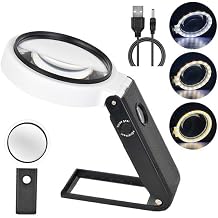 Magnifying Glasses with Light and Stand, 10X 25X Handheld Lighted Magnifier, Large Standing Magnifying Glass with 32 LED Lights for Close Work Coin Stamp Collection
