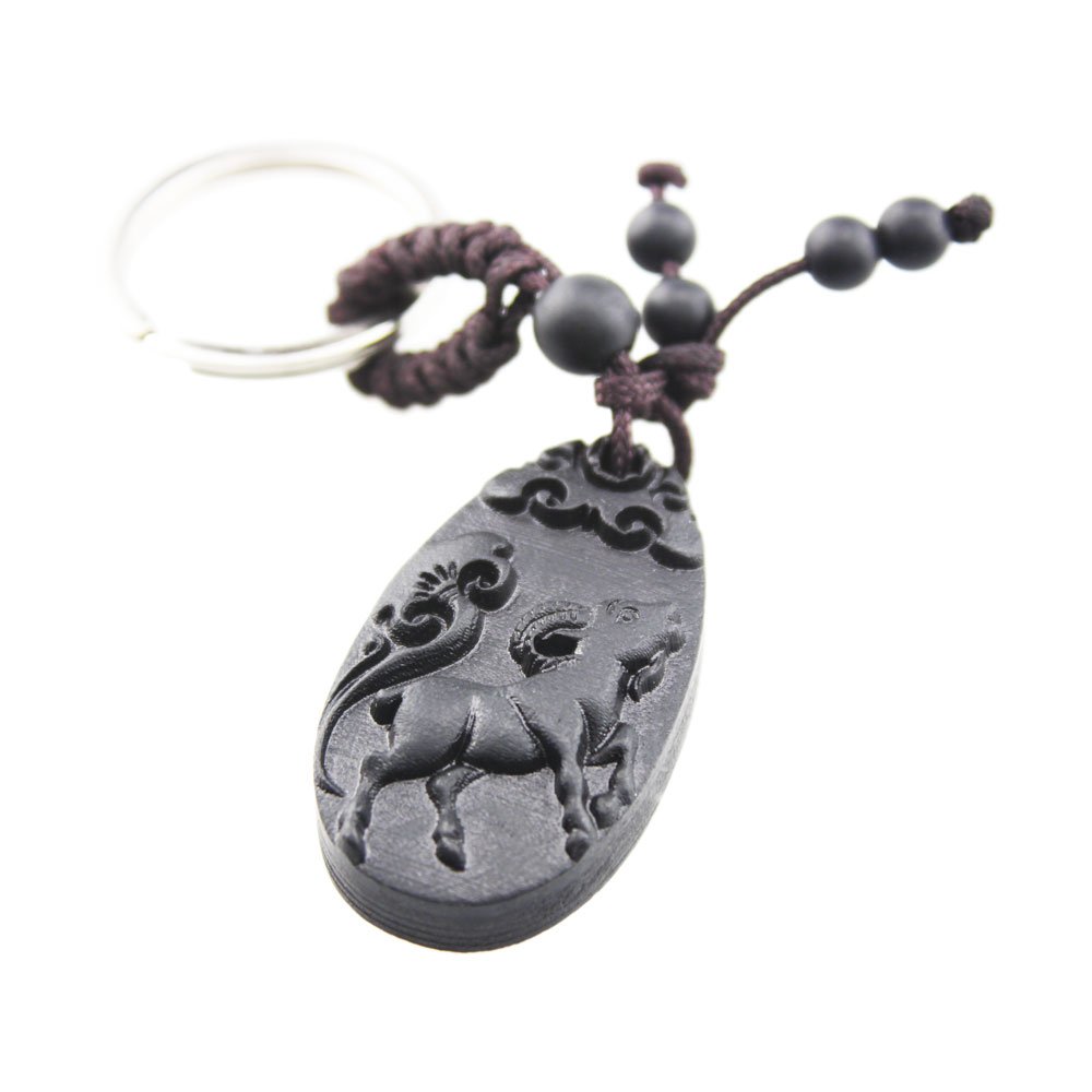 FOY-MALL Unisex Ebony Wood Carved Chinese Zodiac Animal Keychain
