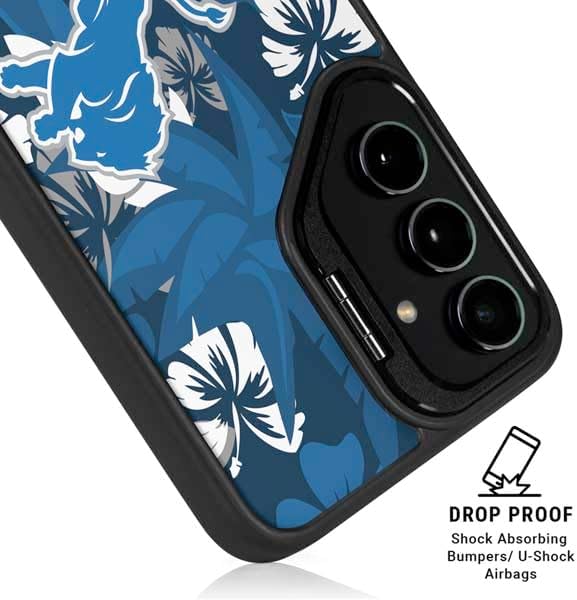 Skinit Kickstand Phone Case Compatible with Galaxy S24 - Officially Licensed NFL Detroit Lions Tropical Print Design