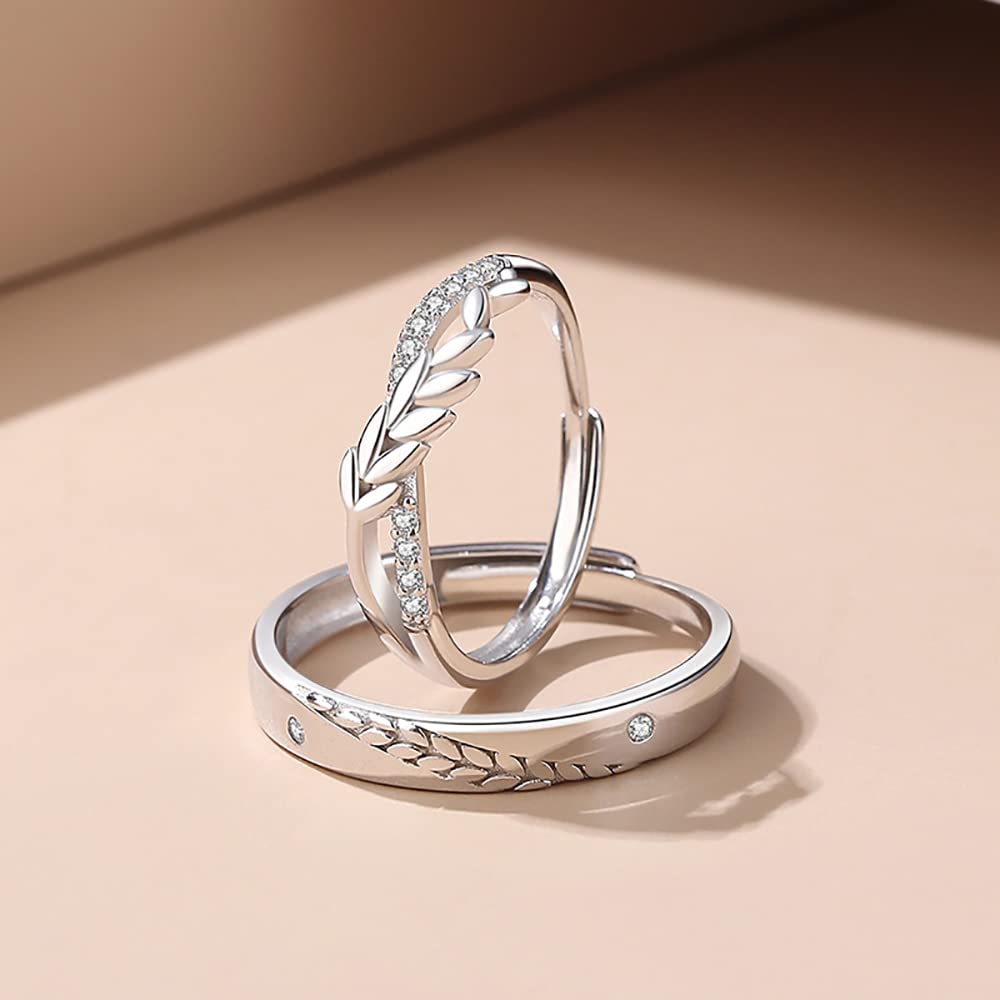 IMINI Set di anelli di coppia abbinati di grano CZ per lui e lei Argento sterling 925 Cristallo regolabile promessa anelli di fidanzamento aperti fedi nuziali dichiarazione Fascia per dita con scatola