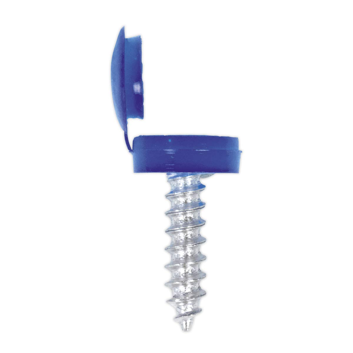 Sealey Npbu50 Number Plate Screw & Flip Cap ?4.2 X 19Mm Blue Pack Of 50, White, 4.2mm diameter x 19mm