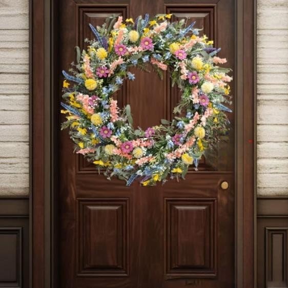 Corona de primavera, flores artificiales para colgar en la puerta, decoración para la entrada del hogar, pared o mesa, 40 cm (50 cm)
