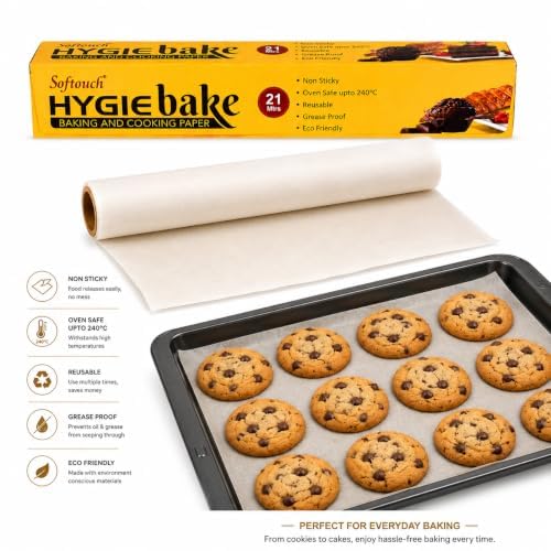 Image of Softouch Food Grade Baking and Cooking Paper Roll 21 Meters | Non-Stick | Reusable | Grease Proof | Perfect for Baking, Cooking, and Wrapping
