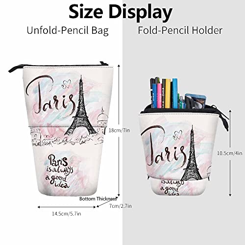 Image of Swono Eiffel Tower Pencil Pouch Romantic France Paris Marble Watercolor Stand Up Pencil Case Organizer Pencil Holder Makeup Bag Gift Pink