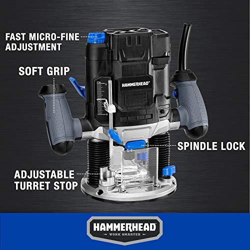 Hammerhead HAPR100 10-Amp Variable Speed Plunge Woodworking Router Kit thumb #2