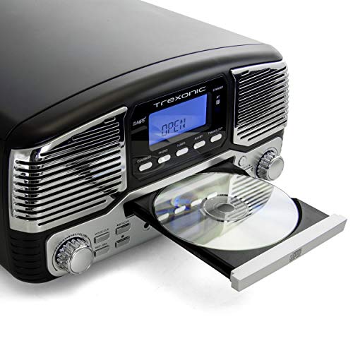 Trexonic Tourne-disque rétro avec Bluetooth, lecteur CD, tourne-disque 3 vitesses Noir - Les Beatles, Paul McCartney, John Lennon, RIngo Starr, George Harrison Trexonic Tourne-disque rétro avec Bluetooth, lecteur CD, tourne-disque 3 vitesses Noir – Image 4