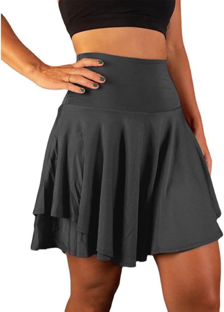Lily Brown Pleated Skater Skirts with Shorts for Women Girls Tennis Skirt High Waist Mini Skirt Sport Running Skirt for Summer Gray, Small