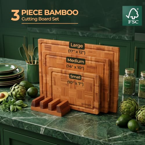 Juego de 3 tablas para cortar de bambú con soporte miniatura 3