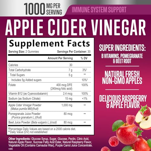 Nature'S Nutrition NNAPPLERASPBERRYGUMMIES Vegan Apple Cider Vinegar Gummies 1000Mg thumb #1