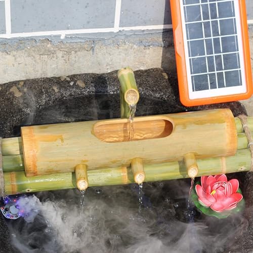 UMJIGF Solar Bamboo Fountains Kit, Bamboo Traditional Japanese Zen Water Fountain, Indoor/Outdoor Landscaping Fountain with Pump,One Color-21.6in