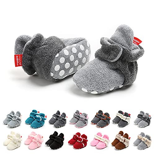 Stivali Invernali per Neonato Unisex Fondo Morbido Antiscivolo Stivali da Neve Bambino Cotone Piatto Pelliccia Calzino Bootie Regolabile (6-12 mesi, L/N Grigio)