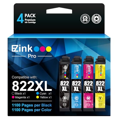 Image of E-Z Ink Pro 822XL Ink Cartridges Remanufactured Replacement for 822XL Ink Cartridges Combo Pack to Use with Workforce Pro WF-3820 WF-4830