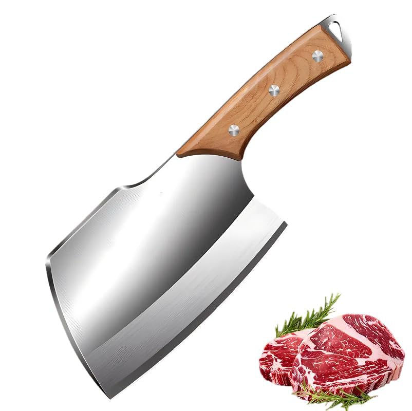 KniForia Western Knife - Damascus Steel with Mirror Polished, Full Tang Wooden Handle, Corrosion Resistant for Outdoor Use - BBQ Lover (Artisan Craftsmanship)