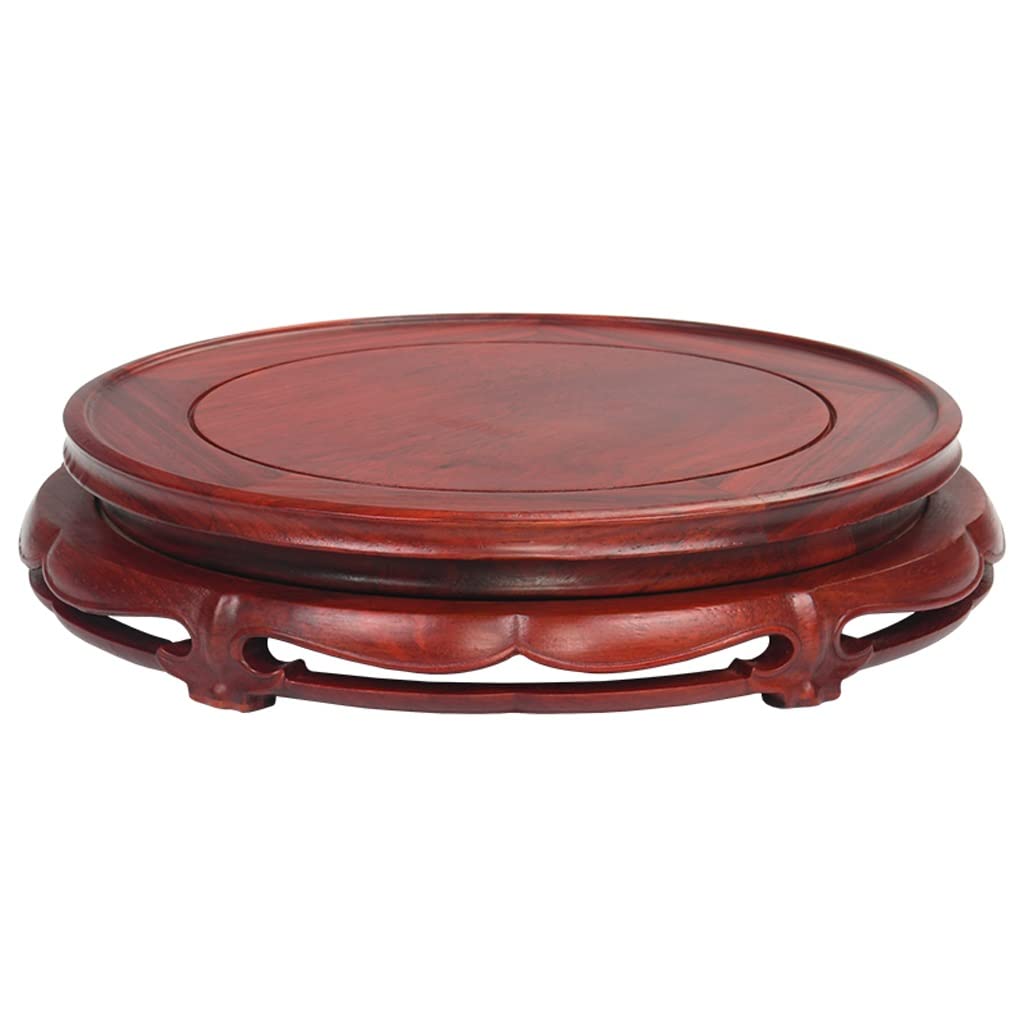 ADERFETBI Plant Pot Saucer Bonsai Base Rotatable Tray Buddha Statue Stone Handicraft Bracket Ornament Mahogany For Home Office Decoration(31cm)