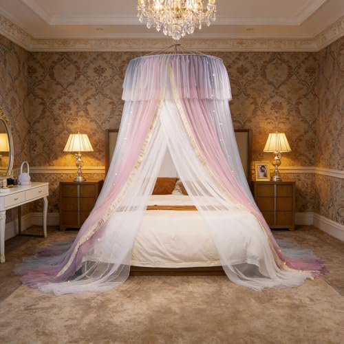 Ciel de lit en dentelle supérieure double couche style baldaquin rond - 4