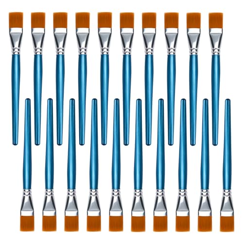 JEAWIWI 20 Pcs 1 Inch Flat Paint Brushes for Acrylic Painting Bulk Synthetic Paint Brushes Large Artist Paintbrushes for Watercolor Oil Crafts Rock Painting Face Body Art Blue
