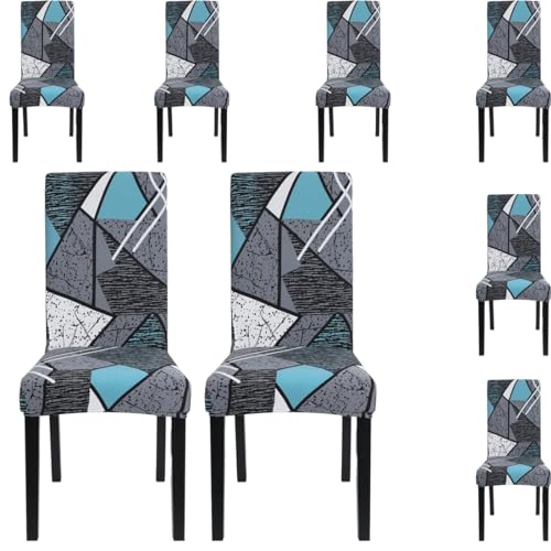 Image of Styleys Chair Covers for Dining Room, Stretch Dining Chair Cover, Washable Spandex Kitchen Chair Slipcovers (Set of 8, Grey /Blue Prism, SD3208)