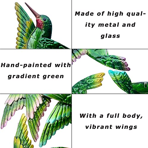 J-Fly Metal Glass Hummingbird Wall Decor 3D Hummingbird Design Hand Painted Living Room Glass Wall Art Outdoor Patio Hanging Home Bedroom Garden Patio Porch or Fence Green 10 inch - Image 4