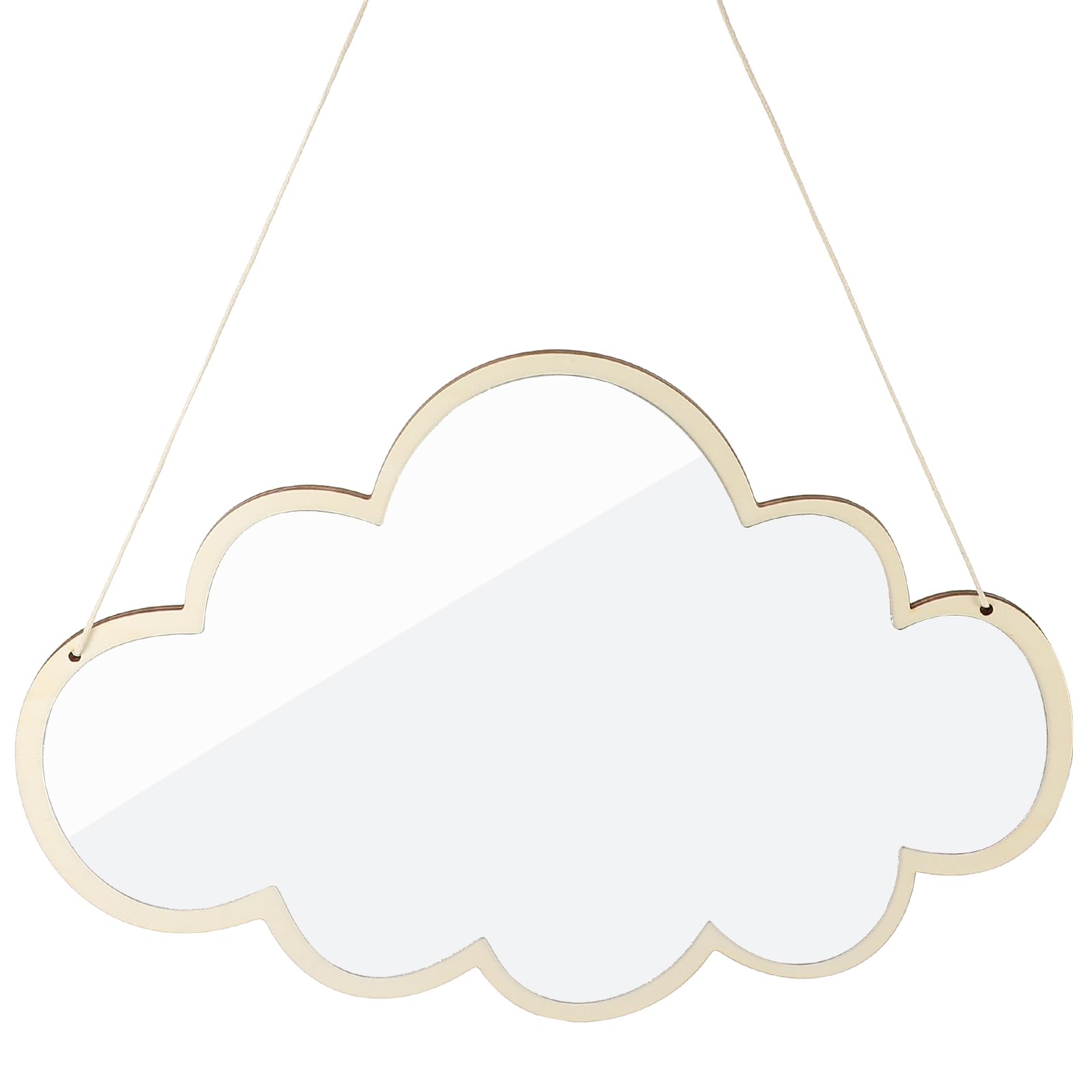 VOSAREA Wood Wall Mirror Cloud Shaped Wall Mirror Wood Frame Acrylic Hanging Mirror Cute Cloud Mirror Wall Stickers