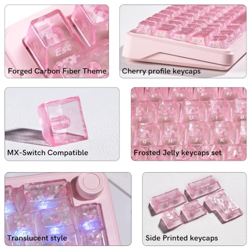 Image of dagaladoo Pink Clear keycaps,Translucent keycaps,Shine Throug Key caps | Forged Carbon Fiber keyboard keycaps,Side Print,Cherry Profile custom Keycaps for Mx Switches Mechanical Keyboard