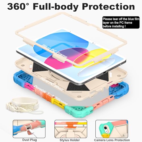 Image of WESOROL Case for iPad (A16) 11th /10th Generation 2025 /2022 with Screen Protector Rotating Stand Pencil Holder Shoulder Strap Heavy Duty Shockproof Cover for iPad 10th Gen Case,Colorful Blue
