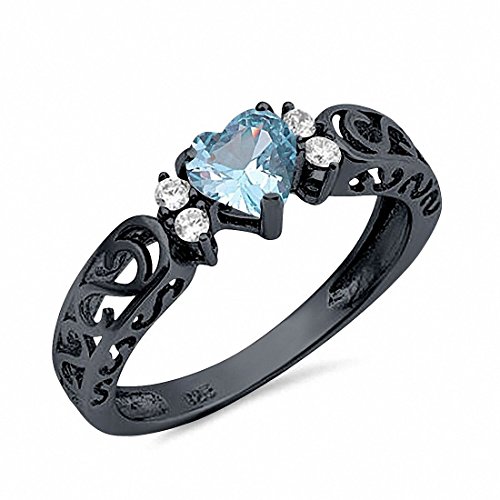 Blue Apple Co. Heart Filigree Promise Ring Simulated Emerald Cubic Zirconia 925 Sterling Silver, Size-6