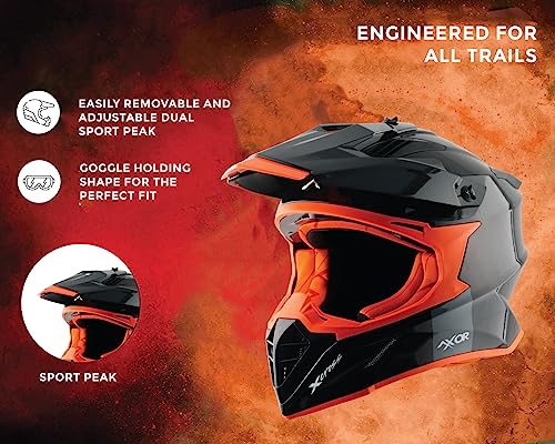 Image of Axor X Cross ISI ECE DOT Certified Full Face Dual Sport Peak Off Road Helmet for Men and Women Black Orange XL