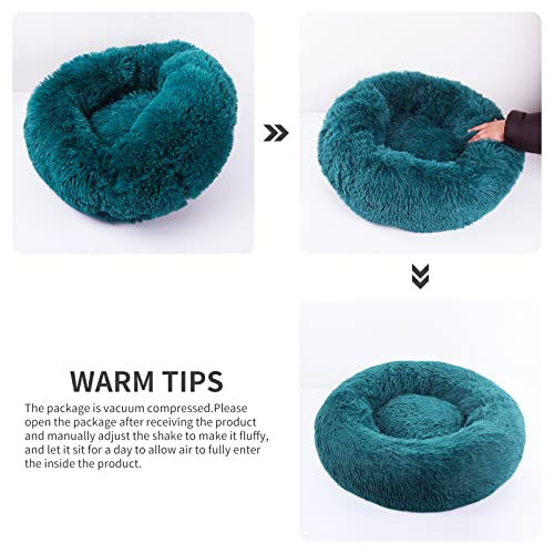 BVAGSS Hundebett Rund Katzenbett Flauschig Donut Kuscheliges Hundekissen Waschbar Ultra Weicher Plüsch Haustierbett für Kleine, Mittelgroße und Große Hunde, Katzen XH034 (Diameter:80 cm, Cyan)