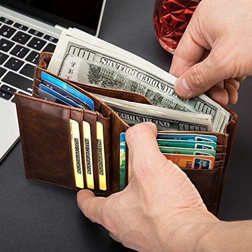 Mens Leather Bifold RFID Vertical Wallet Extra Large Capacity Card Holder with 16 Slots and ID Window3